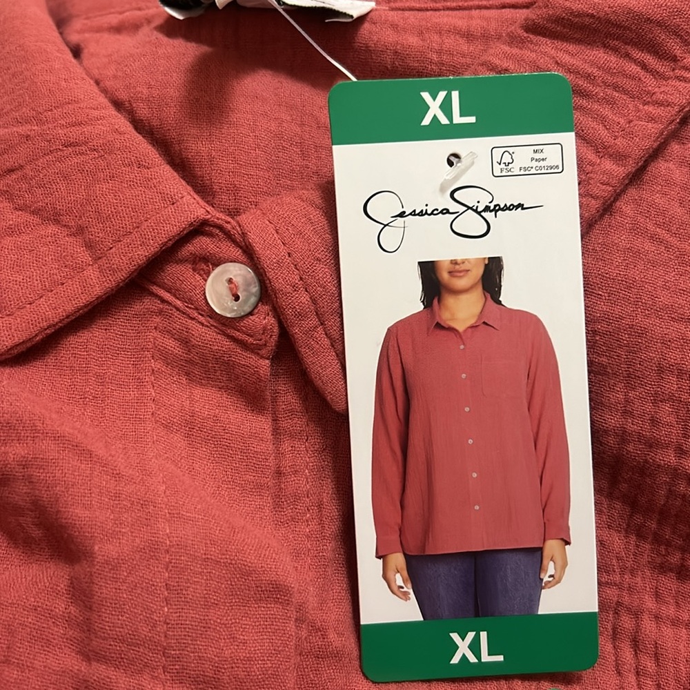 NWT Jessica Simpson Button Down Gauze Shirt Long sleeves Size S, L, XL - Picture 3 of 5
